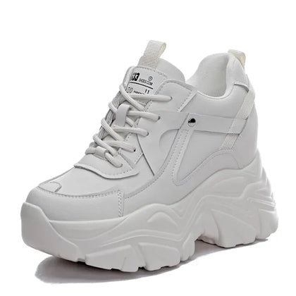 Chunky Y2K white sneakers made of real leather