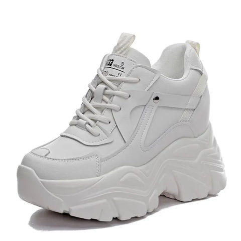 Chunky Y2K white genuine leather sneakers