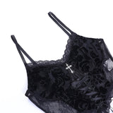 Black Gothic Camisole with Lace and Jacquard