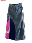 Denim Midi Dress for Women Casual Streetwear with Colorful Combinations