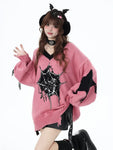 Pink Knit Sweater with Spider Web Design for the -Girl