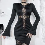 Fashionable black hooded dress with lace