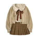 Light Academia Style Cardigan Pleated Skirt