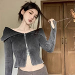 Korean Sweater in Pink Off-shoulder Knit Sweater