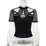 Gothic Hollow Out T-Shirt with Mesh Inserts