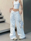 Y2K White Baggy Cargo Jeans – Kpop Pants for Women