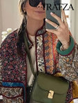 Ethno-Boho Women's Jacket with Floral Print and Contrast Pockets 2024