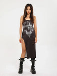 Gothic summer dress with sheep totem print and neck straps