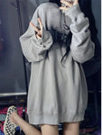 Gray Letter Print Hoodie for Women Grunge-Inspired