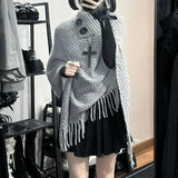 Goth oversized gray poncho with fringes and elegant