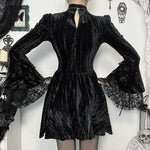 Gothic Dress for Women Lace Patchwork Puff Sleeves & High Waist