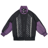 Y3K Still Sweet cool purple and black checkered jacket with cargo pants