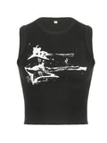 Strapless Crop Top with Guitar Print for a Grungy Look