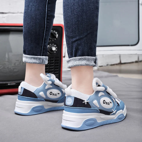 Stylish E-Girl sneakers in blue with thick sole