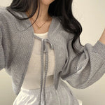 White soft-girl knitted cardigan with lacing and UV protection