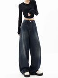 Cool dark blue oversized baggy jeans for a casual Y2K style