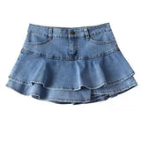 90er Grunge Denim-Minirock –Sommerlicher Style mit Volants