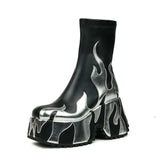 Flame design short boots with thick sole for the E-Girl style