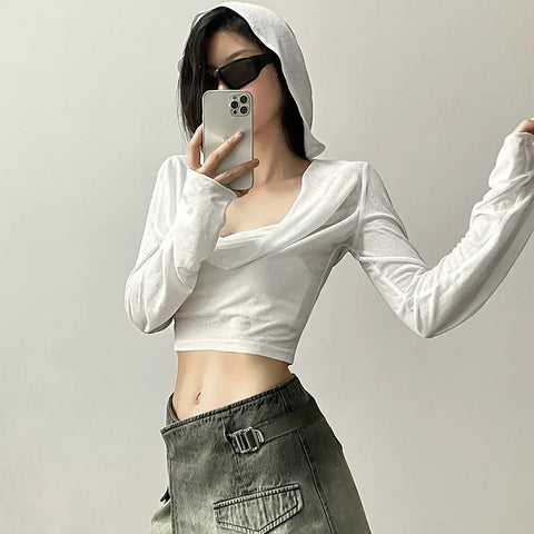 Hooded Crop-Top for Y3k Style white