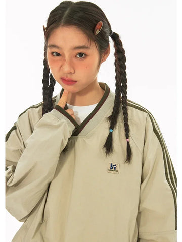 Retro Stripes Baseball Hoodie for Women Y2K Oversize