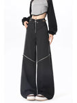 Black Y2K Cargo Pants for Women Wide Leg with Zipper Detail