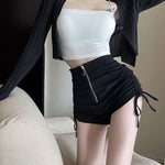 White shorts with zip and lace-up soft-girl style