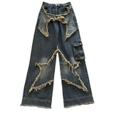 Brown Pachwork star  jeans for Women in Y2K Style