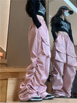 Women's cargo pants in pink baggy high-waist in Harajuku style