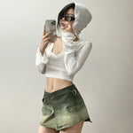 Hooded Crop-Top for Y3k Style white