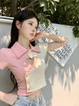 Charming Soft-Girl Polo Shirt with Heart Neckline