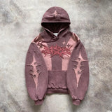 Gothic Hoodie mit Sternen-Patch und Flammenärmeln