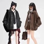 Autumn Grunge Cape Jacket with Oversized Cut in Brown