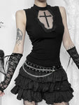 Sexy gothic crop top with black cross on point