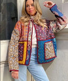 Ethno-Boho Women's Jacket with Floral Print and Contrast Pockets 2024