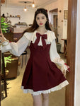 Alternative Gothic Lolita dress with ruffles and bows in wine red