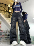 Y2K street style cargo pants for women in dark grey