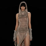 Alluring Fairy Grunge Dress with Hood and Ruffles