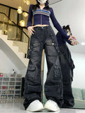 Y2K street style cargo pants for women in dark grey