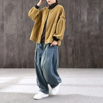 Indie-style oversized jeans with wide legs and Asian flair