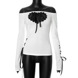 Y2K Aesthetic Heart Cutout Long Sleeve Top with Ruffles and Bandages