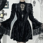 Gothic Dress for Women Lace Patchwork Puff Sleeves & High Waist