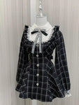 Checkered dress with ruffles and bow Kawaii Lolita style