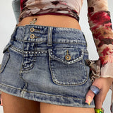 Y2K Aesthetic Vintage Denim Skirt - Trendy Mini Skirt in Denim Look