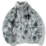 Egirl Gray Plush Jacket with Cross Design