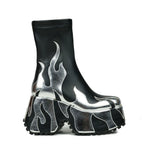 Flame design short boots with thick sole for the E-Girl style