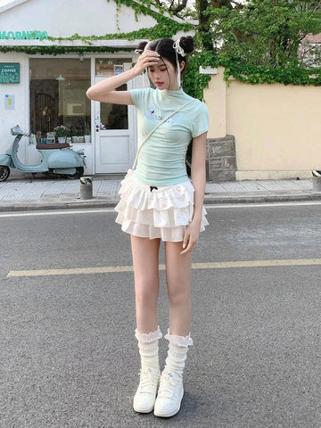 Playful Ruffled Mini Skirt in Korean Style for Summer