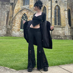 Black E-Girl bell bottom pants with lace and high waist