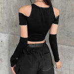 Trendiges Gothic-Crop-Top mit Cold-Shoulder Schnitt