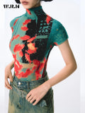 Y2K alternative tie-dye turtleneck crop top