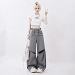 Y2K streetwear high-waist cargo pants with hollow-out design